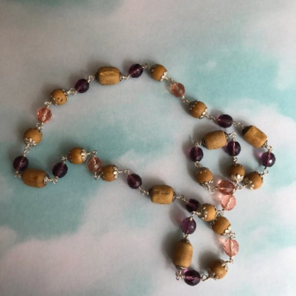 30 3/4" Natural Tulasi Tulsi Rose Gold and Purple Glass Beads $60 - Picture 3 of 4